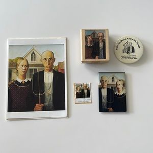 Grant Wood Collectable American Gothic Note Card stamp magnet button used stamp